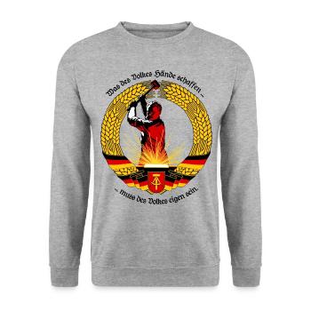 Was des Volkes Hände schaffen ... - Unisex Pullover - Weißgrau meliert - Vorne - Alina (178cm) & Michal (187cm)