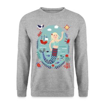 Meerjungfrau mit blonden Haaren - Unisex Pullover - Weißgrau meliert - Vorne - Alina (178cm) & Michal (187cm)