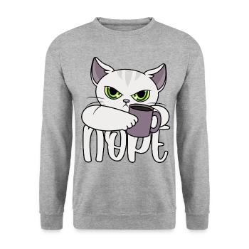 Nope Katze Kaffee - Unisex Pullover - Weißgrau meliert - Vorne - Alina (178cm) & Michal (187cm)