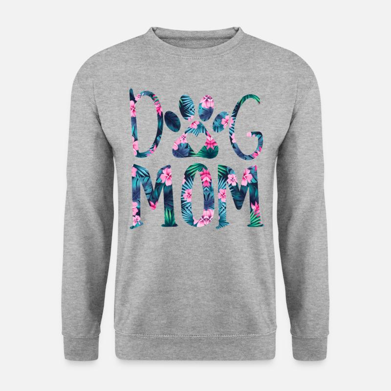 Dog Mom - Hunde Mama - Dog Mom Blumen Muster - Unisex Pullover - Weißgrau meliert