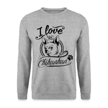 Chihuahua Motiv - I Love my Chihuahua - Unisex Pullover - Weißgrau meliert - Vorne - Alina (178cm) & Michal (187cm)