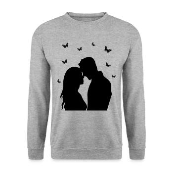 Schattenbild Mann Frau Liebe Gemeinsamkeit - Unisex Pullover - Weißgrau meliert - Vorne - Alina (178cm) & Michal (187cm)
