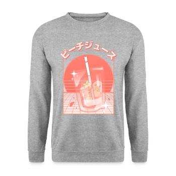 Retro japanischer Pfirsichsaft - Vaporwave Ästhetik - Unisex Pullover - Weißgrau meliert - Vorne - Alina (178cm) & Michal (187cm)