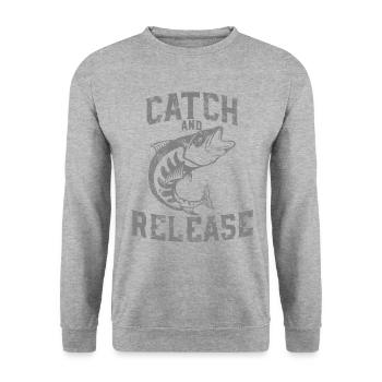 Für richtige Angler - Catch and Release - Unisex Pullover - Weißgrau meliert - Vorne - Alina (178cm) & Michal (187cm)
