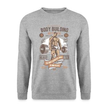Bodybuilding Retro Vintage - Bodybuilding 1956 - Sweat-shirt Unisexe - gris chiné - Devant - Alina (178cm) & Michal (187cm)