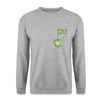 Cottagecore Aesthetic Kawaii Frog in a Pocket - Unisex Sweatshirt - salt & pepper - Front - Alina (178cm) & Michal (187cm)