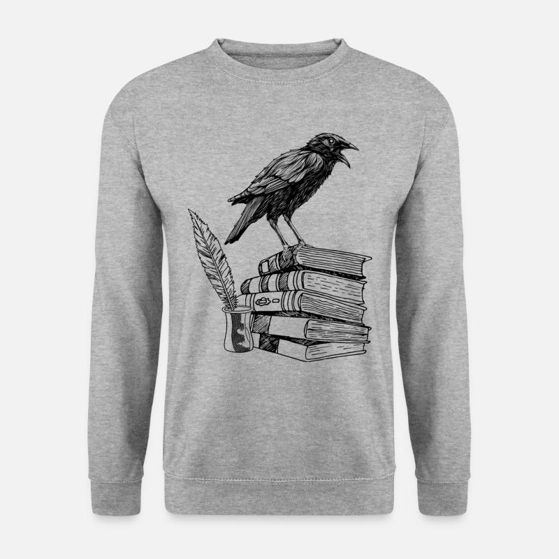Dark Academia Aesthetic Rabe Krähe On Old Bücher - Unisex Pullover - Weißgrau meliert
