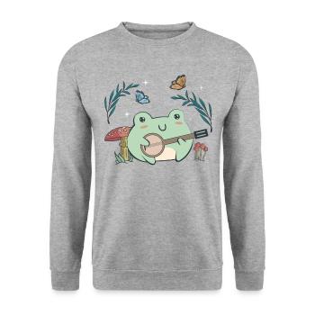 Cottagecore Aesthetic Kawaii Frog Plays Banjo - Unisex Sweatshirt - salt & pepper - Front - Alina (178cm) & Michal (187cm)