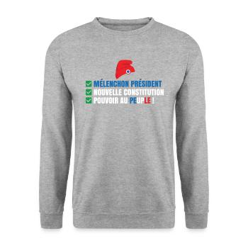 Nouvelle constitution Jean-Luc Mélenchon peuple - Sweat-shirt Unisexe - gris chiné - Devant - Alina (178cm) & Michal (187cm)