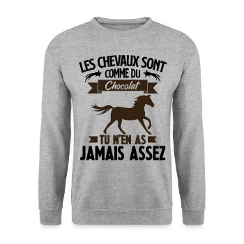 Les chevaux sont comme du chocolat - Sweat-shirt Unisexe - gris chiné - Devant - Alina (178cm) & Michal (187cm)