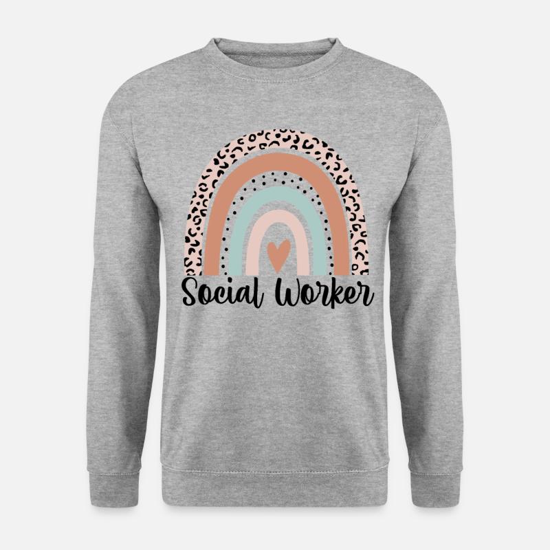 Sozialarbeiter Regenbogen Leopard Lustiger Sozialarbeiter - Unisex Pullover - Weißgrau meliert