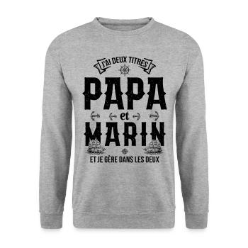Papa et Marin Humour la marine - Sweat-shirt Unisexe - gris chiné - Devant - Alina (178cm) & Michal (187cm)