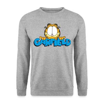 Garfield Gesicht Logo - Unisex Pullover - Weißgrau meliert - Vorne - Alina (178cm) & Michal (187cm)