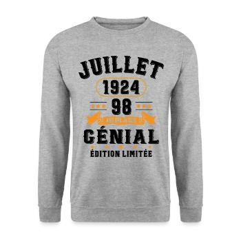 98 Ans Anniversaire Vintage Né(e) en Juillet 1924 - Sweat-shirt Unisexe - gris chiné - Devant - Alina (178cm) & Michal (187cm)