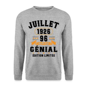 96 Ans Anniversaire Vintage Né(e) en Juillet 1926 - Sweat-shirt Unisexe - gris chiné - Devant - Alina (178cm) & Michal (187cm)