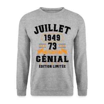 73 Ans Anniversaire Vintage Né(e) en Juillet 1949 - Sweat-shirt Unisexe - gris chiné - Devant - Alina (178cm) & Michal (187cm)