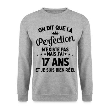 J'ai 17 Ans et je suis bien réel - perfection - Sweat-shirt Unisexe - gris chiné - Devant - Alina (178cm) & Michal (187cm)