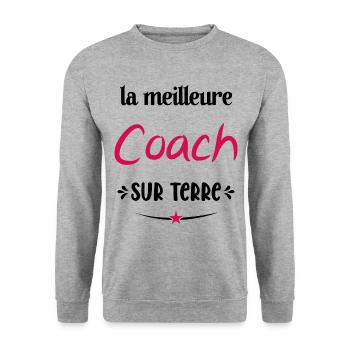 La Meilleure Coach Sur Terre Humour Entraîneuse - Sweat-shirt Unisexe - gris chiné - Devant - Alina (178cm) & Michal (187cm)