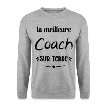 La Meilleure Coach Sur Terre Humour Entraîneuse - Sweat-shirt Unisexe - gris chiné - Devant - Alina (178cm) & Michal (187cm)