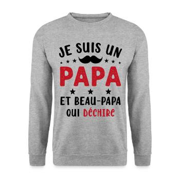 je suis un Papa et un Beau-Papa qui déchire - Sweat-shirt Unisexe - gris chiné - Devant - Alina (178cm) & Michal (187cm)