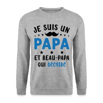 je suis un Papa et un Beau-Papa qui déchire - Sweat-shirt Unisexe - gris chiné - Devant - Alina (178cm) & Michal (187cm)