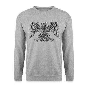 Aztekenadler Mexikanischer Adler Maya - Unisex Pullover - Weißgrau meliert - Vorne - Alina (178cm) & Michal (187cm)