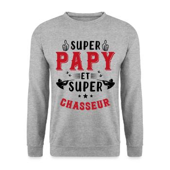 Super papy et Super Chasseur - Sweat-shirt Unisexe - gris chiné - Devant - Alina (178cm) & Michal (187cm)