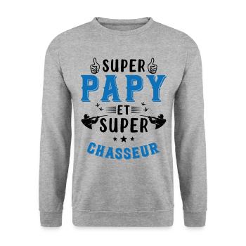 Super papy et Super Chasseur - Sweat-shirt Unisexe - gris chiné - Devant - Alina (178cm) & Michal (187cm)