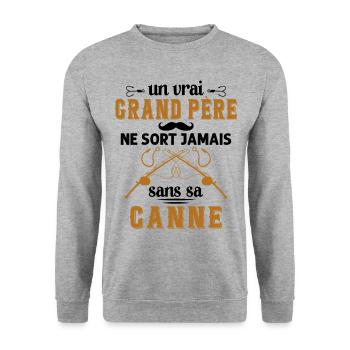 Un vrai Grand Père Pêcheur - Sweat-shirt Unisexe - gris chiné - Devant - Alina (178cm) & Michal (187cm)