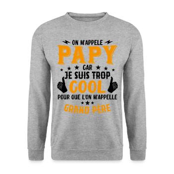 Papy car je suis trop cool / humour grand-père - Sweat-shirt Unisexe - gris chiné - Devant - Alina (178cm) & Michal (187cm)