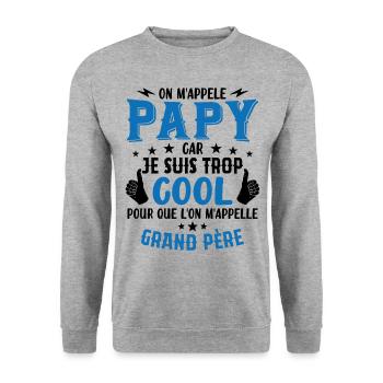 Papy car je suis trop cool / humour grand-père - Sweat-shirt Unisexe - gris chiné - Devant - Alina (178cm) & Michal (187cm)