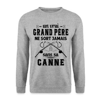 Un vrai Grand Père Pêcheur - Sweat-shirt Unisexe - gris chiné - Devant - Alina (178cm) & Michal (187cm)