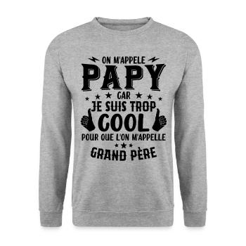 Papy car je suis trop cool / humour grand-père - Sweat-shirt Unisexe - gris chiné - Devant - Alina (178cm) & Michal (187cm)