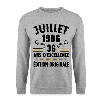 36 Ans Anniversaire Vintage Né(e) en Juillet 1986 - Sweat-shirt Unisexe - gris chiné - Devant - Alina (178cm) & Michal (187cm)