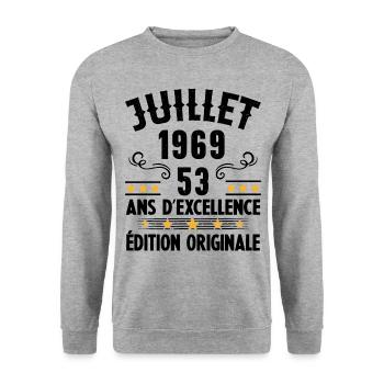 53 Ans Anniversaire Vintage Né(e) en Juillet 1969 - Sweat-shirt Unisexe - gris chiné - Devant - Alina (178cm) & Michal (187cm)