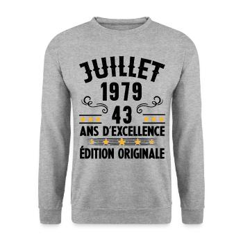 43 Ans Anniversaire Vintage Né(e) en Juillet 1979 - Sweat-shirt Unisexe - gris chiné - Devant - Alina (178cm) & Michal (187cm)
