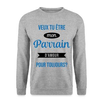 Veux Tu Être Mon Parrain d'amour pour toujours - Sweat-shirt Unisexe - gris chiné - Devant - Alina (178cm) & Michal (187cm)