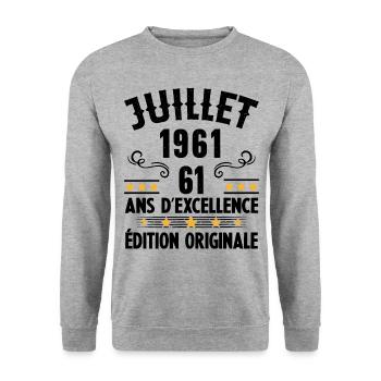 61 Ans Anniversaire Vintage Né(e) en Juillet 1961 - Sweat-shirt Unisexe - gris chiné - Devant - Alina (178cm) & Michal (187cm)