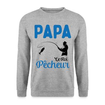 Cadeau Papa Pêcheur Roi de Pêche - Sweat-shirt Unisexe - gris chiné - Devant - Alina (178cm) & Michal (187cm)