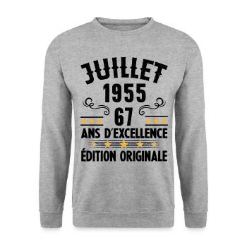 67 Ans Anniversaire Vintage Né(e) en Juillet 1955 - Sweat-shirt Unisexe - gris chiné - Devant - Alina (178cm) & Michal (187cm)