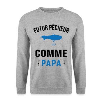 Futur pêcheur comme papa humour cadeau pêcheur - Sweat-shirt Unisexe - gris chiné - Devant - Alina (178cm) & Michal (187cm)