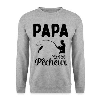 Cadeau Papa Pêcheur Roi de Pêche - Sweat-shirt Unisexe - gris chiné - Devant - Alina (178cm) & Michal (187cm)