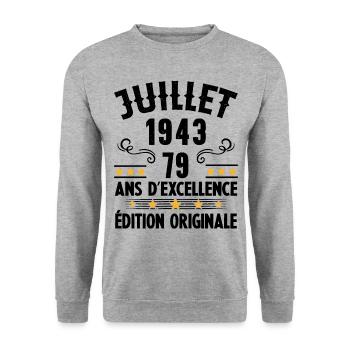 79 Ans Anniversaire Vintage Né(e) en Juillet 1943 - Sweat-shirt Unisexe - gris chiné - Devant - Alina (178cm) & Michal (187cm)