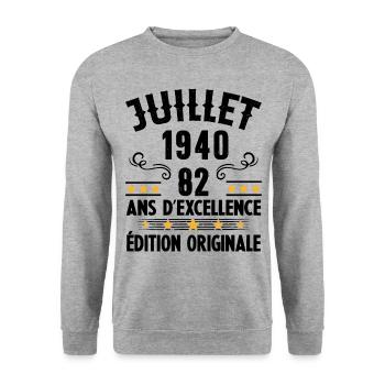 82 Ans Anniversaire Vintage Né(e) en Juillet 1940 - Sweat-shirt Unisexe - gris chiné - Devant - Alina (178cm) & Michal (187cm)