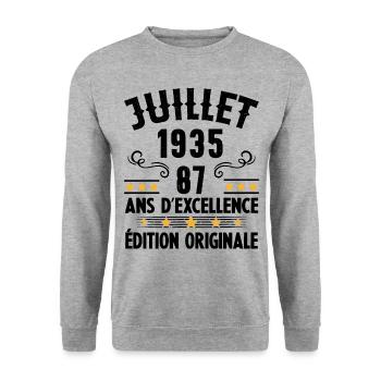 87 Ans Anniversaire Vintage Né(e) en Juillet 1935 - Sweat-shirt Unisexe - gris chiné - Devant - Alina (178cm) & Michal (187cm)