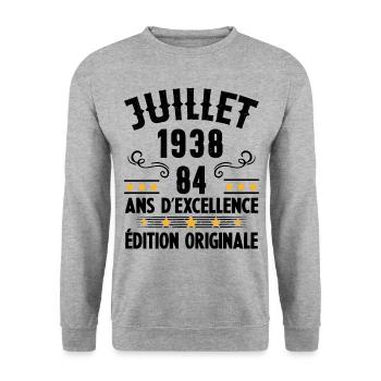84 Ans Anniversaire Vintage Né(e) en Juillet 1938 - Sweat-shirt Unisexe - gris chiné - Devant - Alina (178cm) & Michal (187cm)