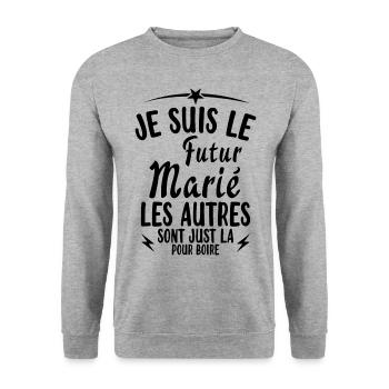 Cadeau de célibataire pour un futur marié - Sweat-shirt Unisexe - gris chiné - Devant - Alina (178cm) & Michal (187cm)