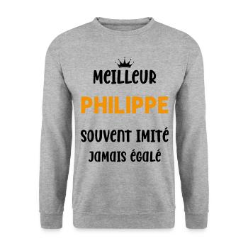 Homme humour prénom super meilleur philippe - Sweat-shirt Unisexe - gris chiné - Devant - Alina (178cm) & Michal (187cm)