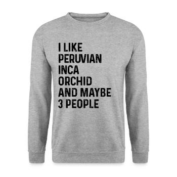 Ich mag peruanische Inka-Orchidee und vielleicht 3 Leute - Unisex Pullover - Weißgrau meliert - Vorne - Alina (178cm) & Michal (187cm)