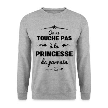On ne touche pas à la princesse de parrain - Sweat-shirt Unisexe - gris chiné - Devant - Alina (178cm) & Michal (187cm)